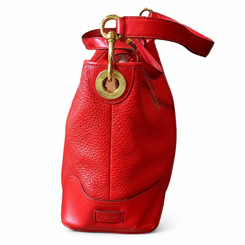 COACH Hadley Luxe Red Tumbled Leather Oversized Shoulder Bag Carry On Tote - Picture 4 of 17